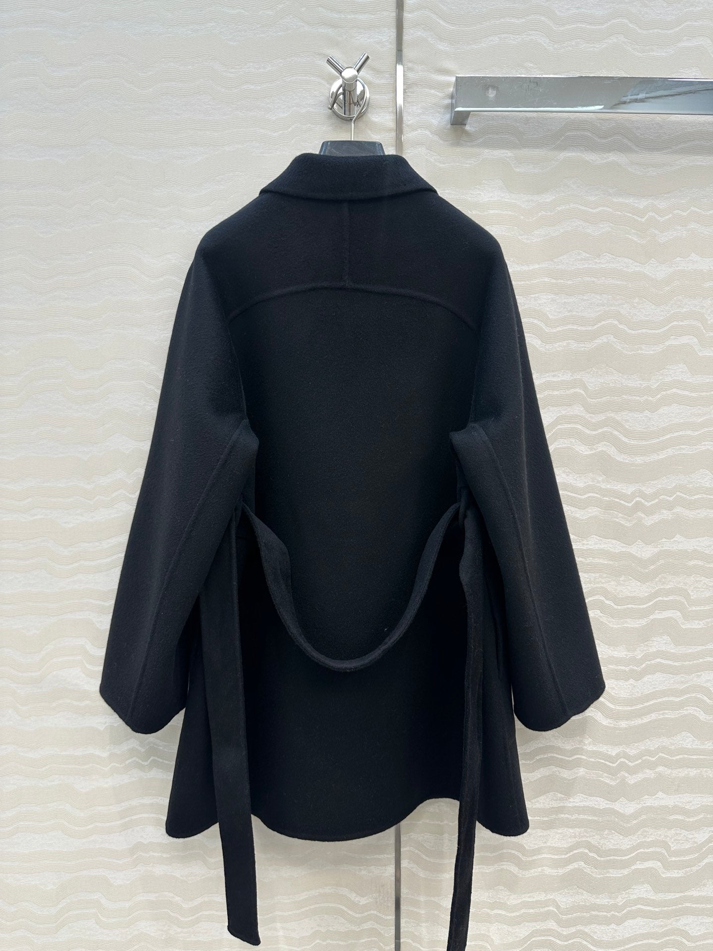 HM SS26 Leather Trimmed Coat Black Wool Cashmere 351147