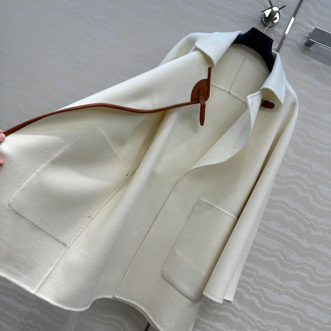 HM SS26 Leather Trimmed Coat Ivory Wool Cashmere 351141