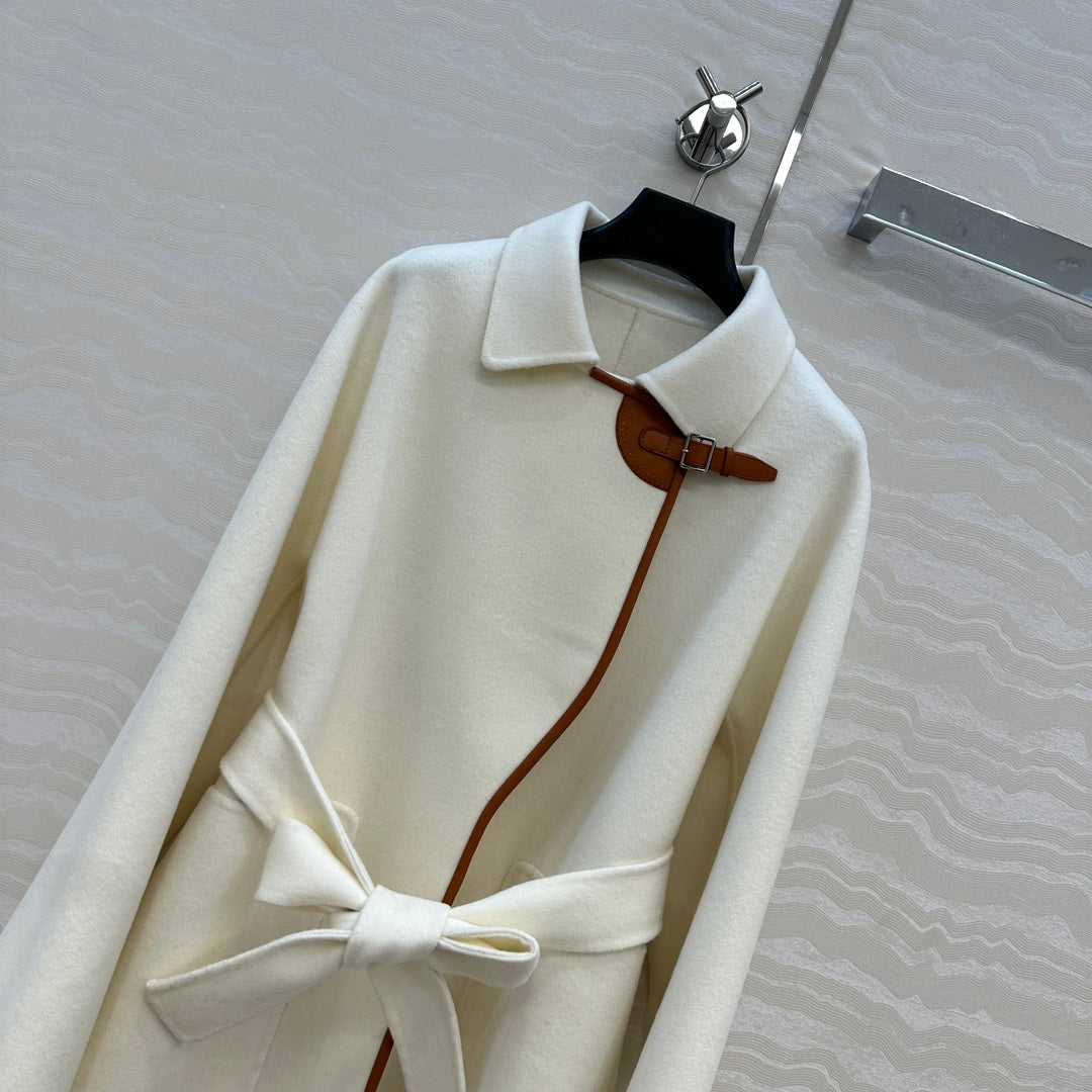 HM SS26 Leather Trimmed Coat Ivory Wool Cashmere 351141
