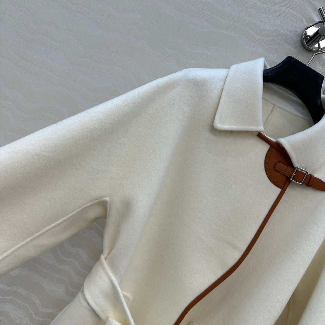 HM SS26 Leather Trimmed Coat Ivory Wool Cashmere 351141