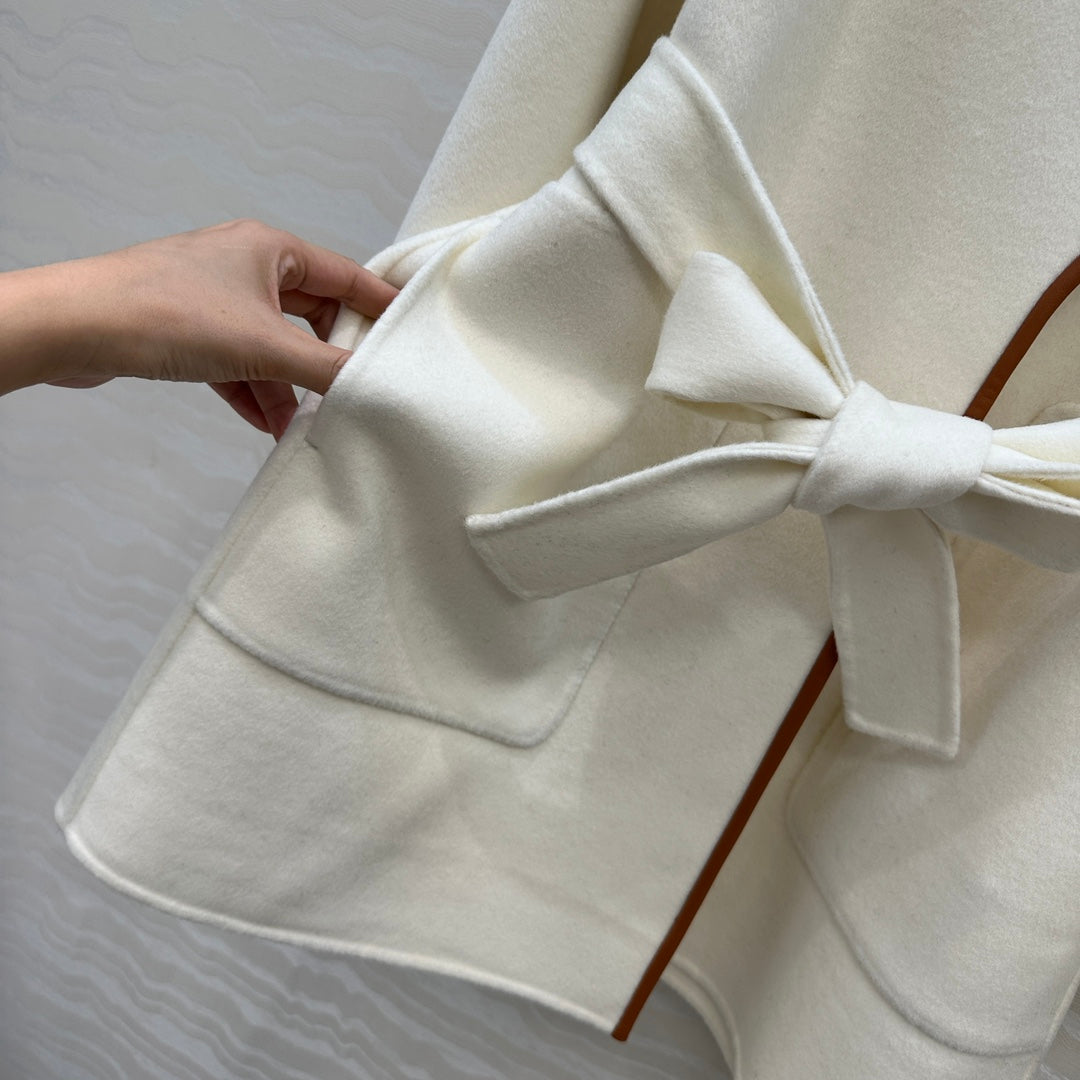 HM SS26 Leather Trimmed Coat Ivory Wool Cashmere 351141
