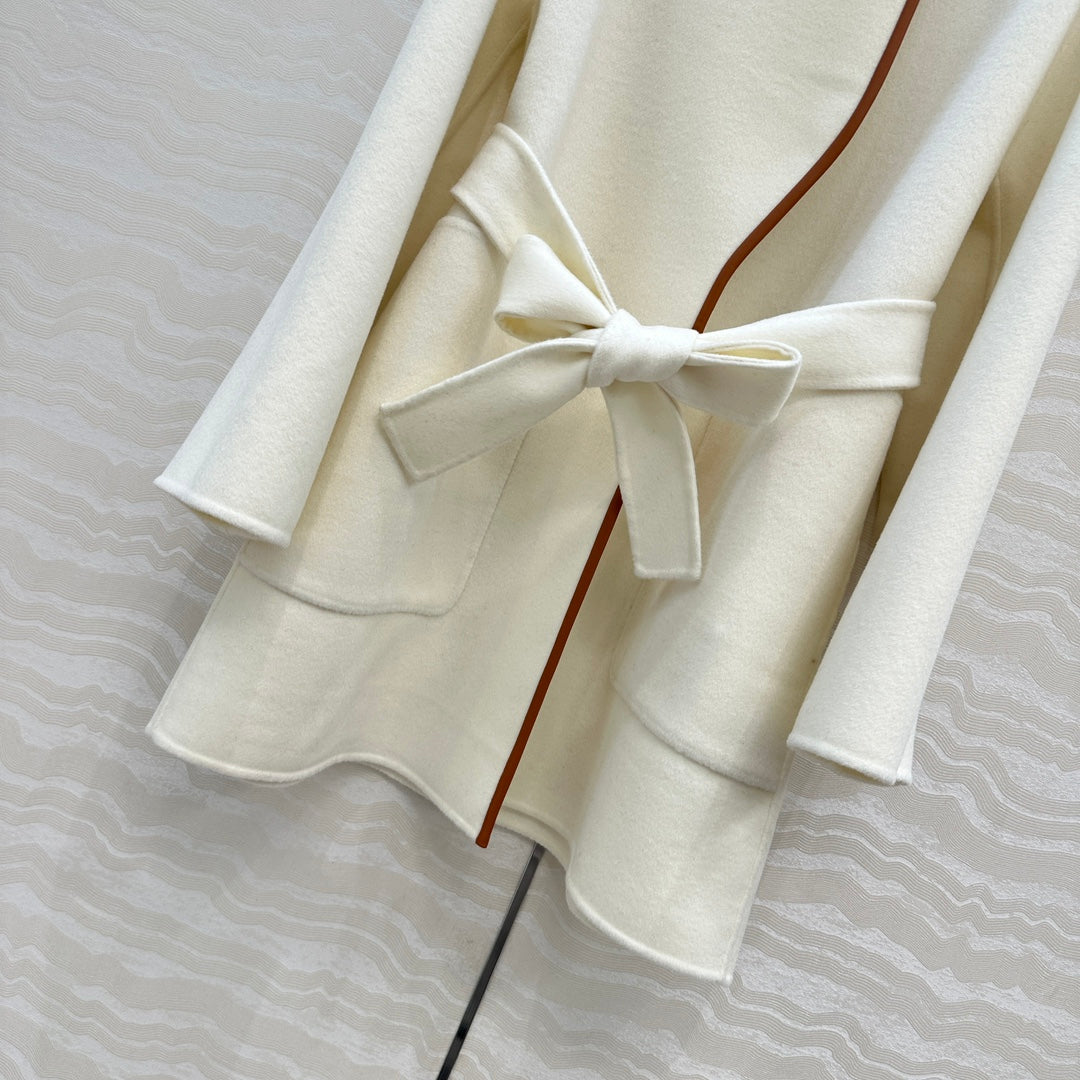HM SS26 Leather Trimmed Coat Ivory Wool Cashmere 351141