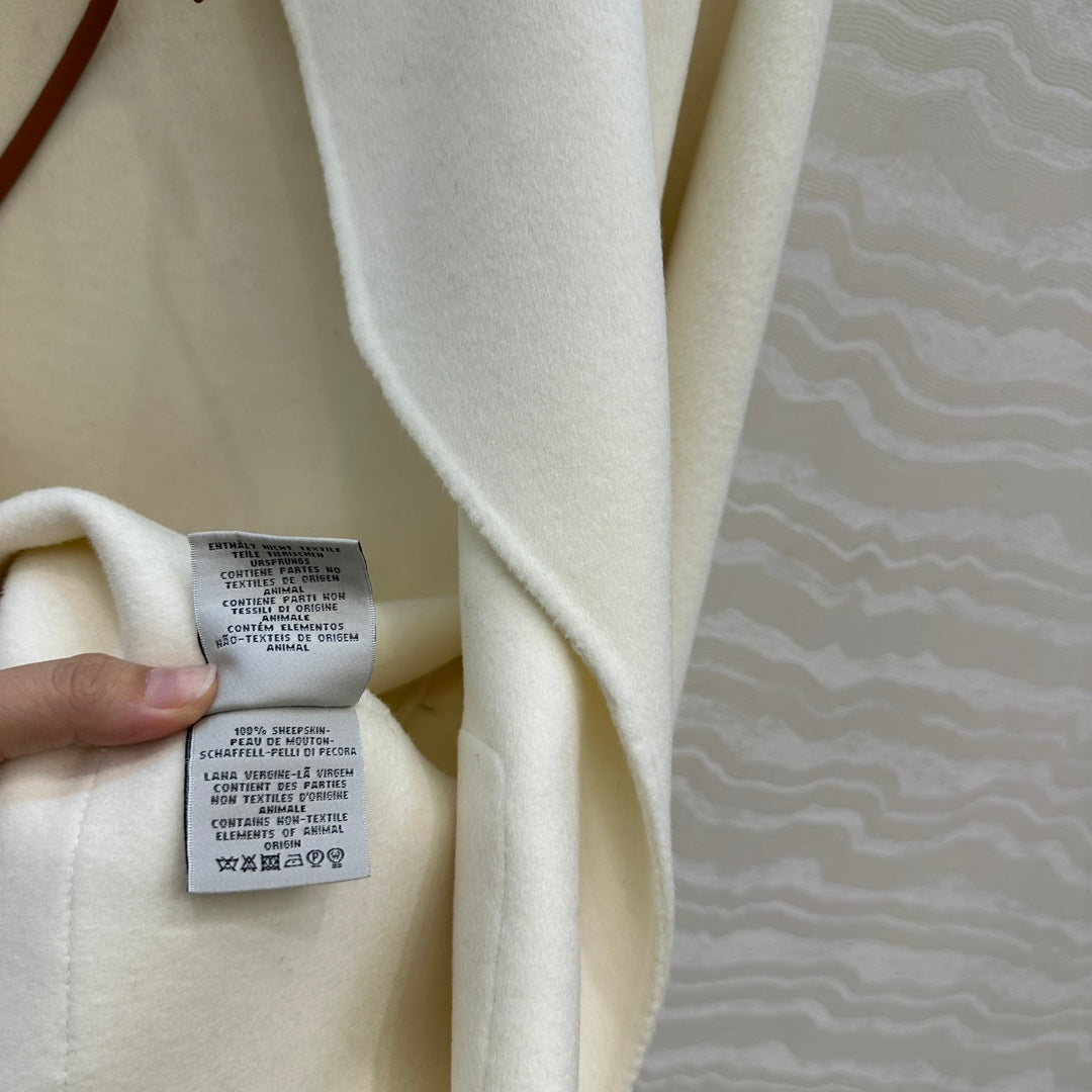 HM SS26 Leather Trimmed Coat Ivory Wool Cashmere 351141