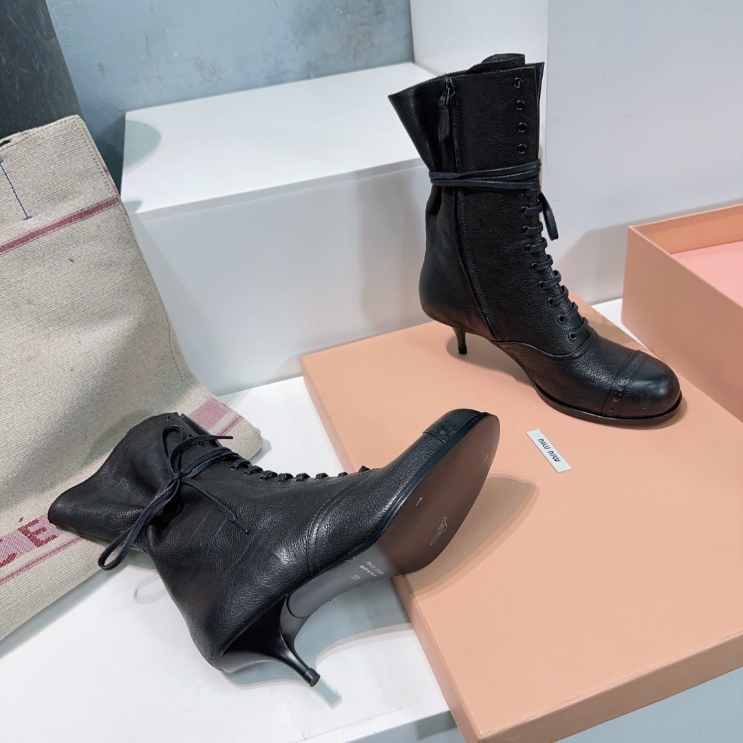 Miumiu 25 Low-heeled Ankle Boot Black Cowhide 511261
