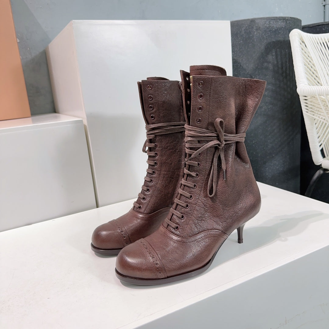 Miumiu 25 Low-heeled Ankle Boot Chocolate Brown Cowhide 511262