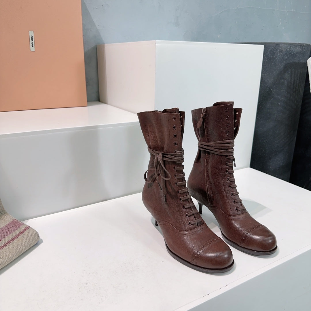 Miumiu 25 Low-heeled Ankle Boot Chocolate Brown Cowhide 511262