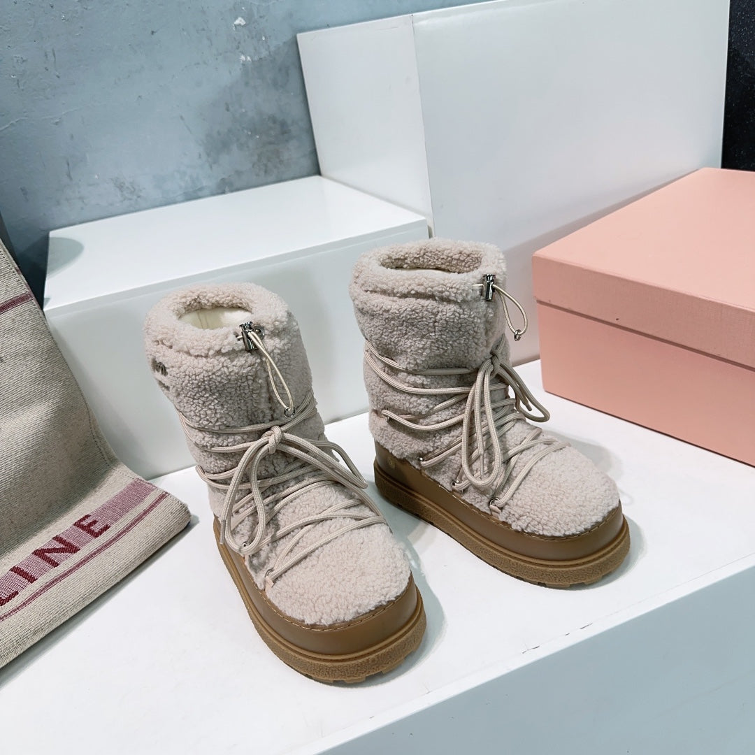 Miumiu 25 Boot Cream Fur Rubber 511265