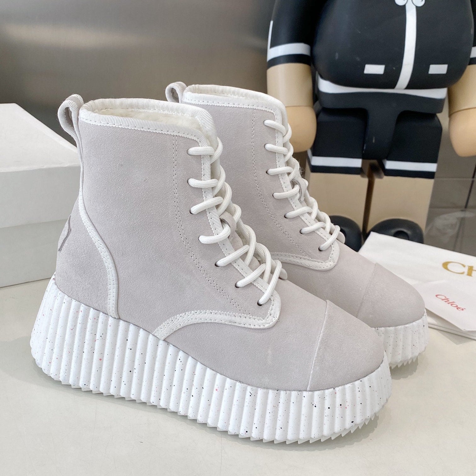 Chloe snow boots light grey suede 531623