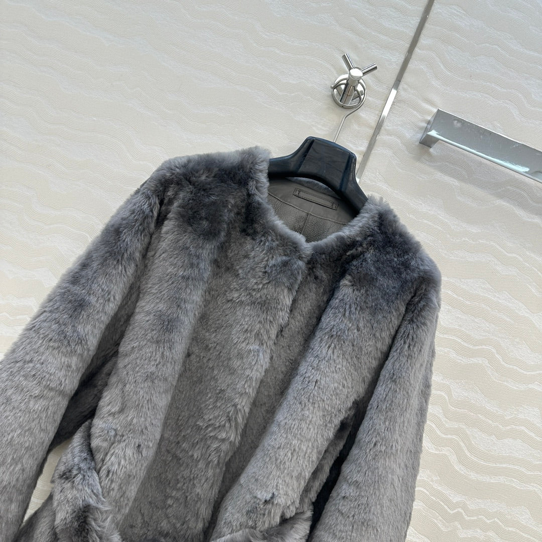Totême's Jacket Belt Gray Fur Shearling 341199