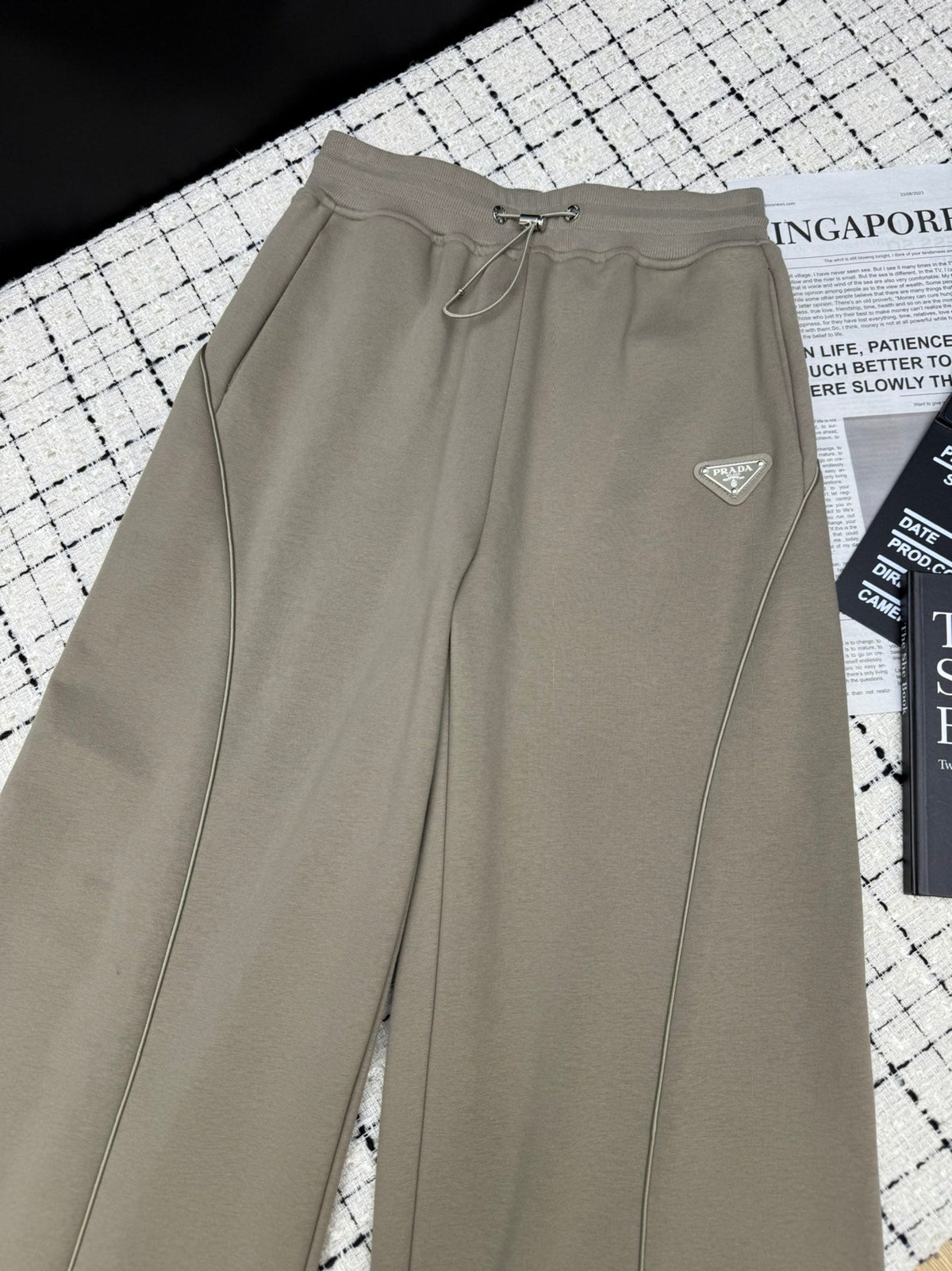 Prada 26S Khaki Cotton Blend Wide Leg Sweatpants 428139