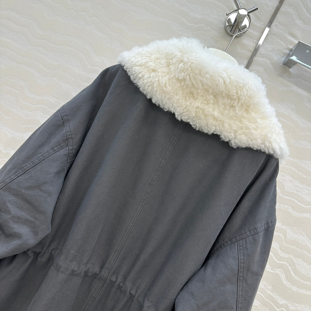 LP Zadig & Voltaire Kidea Parka Jacket Grey Black Khaki Fur 341226