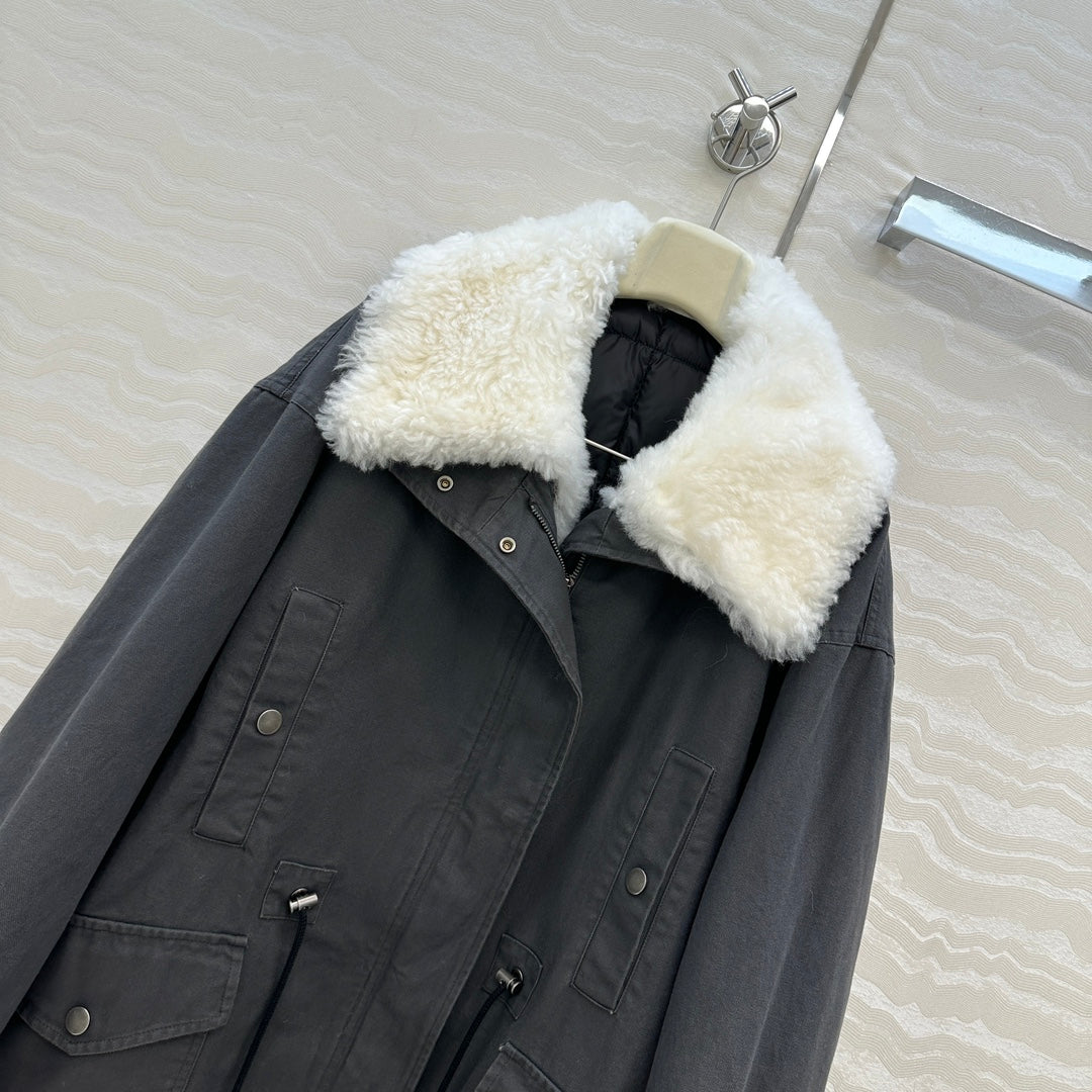 LP Zadig & Voltaire Kidea Parka Jacket Grey Black Khaki Fur 341226