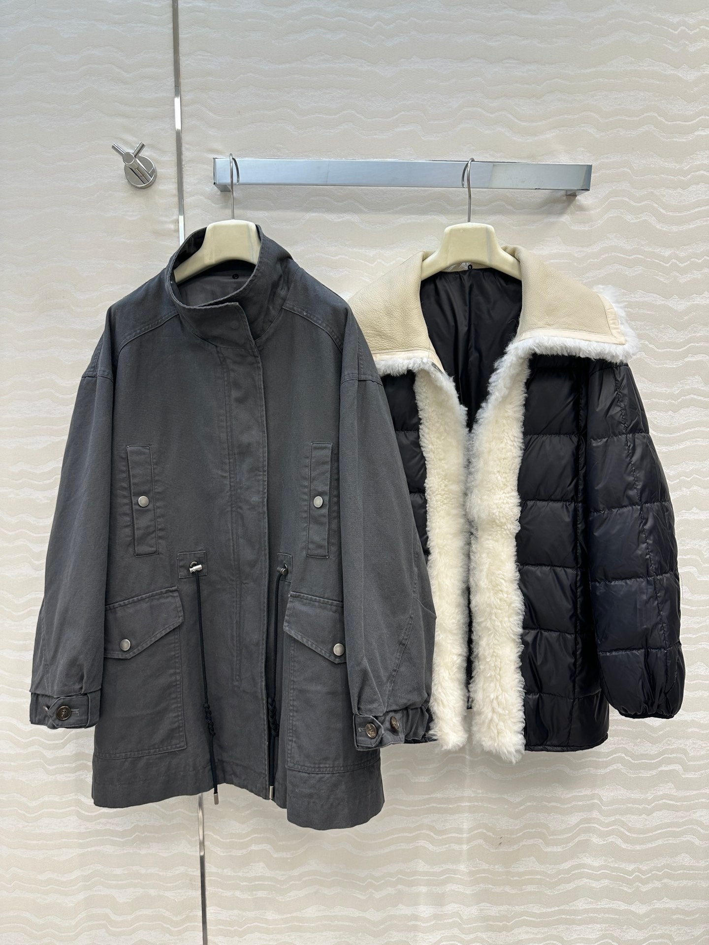 LP Zadig & Voltaire Kidea Parka Jacket Grey Black Khaki Fur 341226