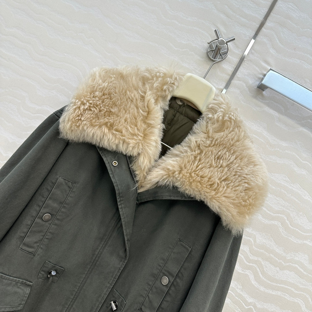 LP Zadig & Voltaire Kidea Parka Jacket Green Khaki Fur 341229