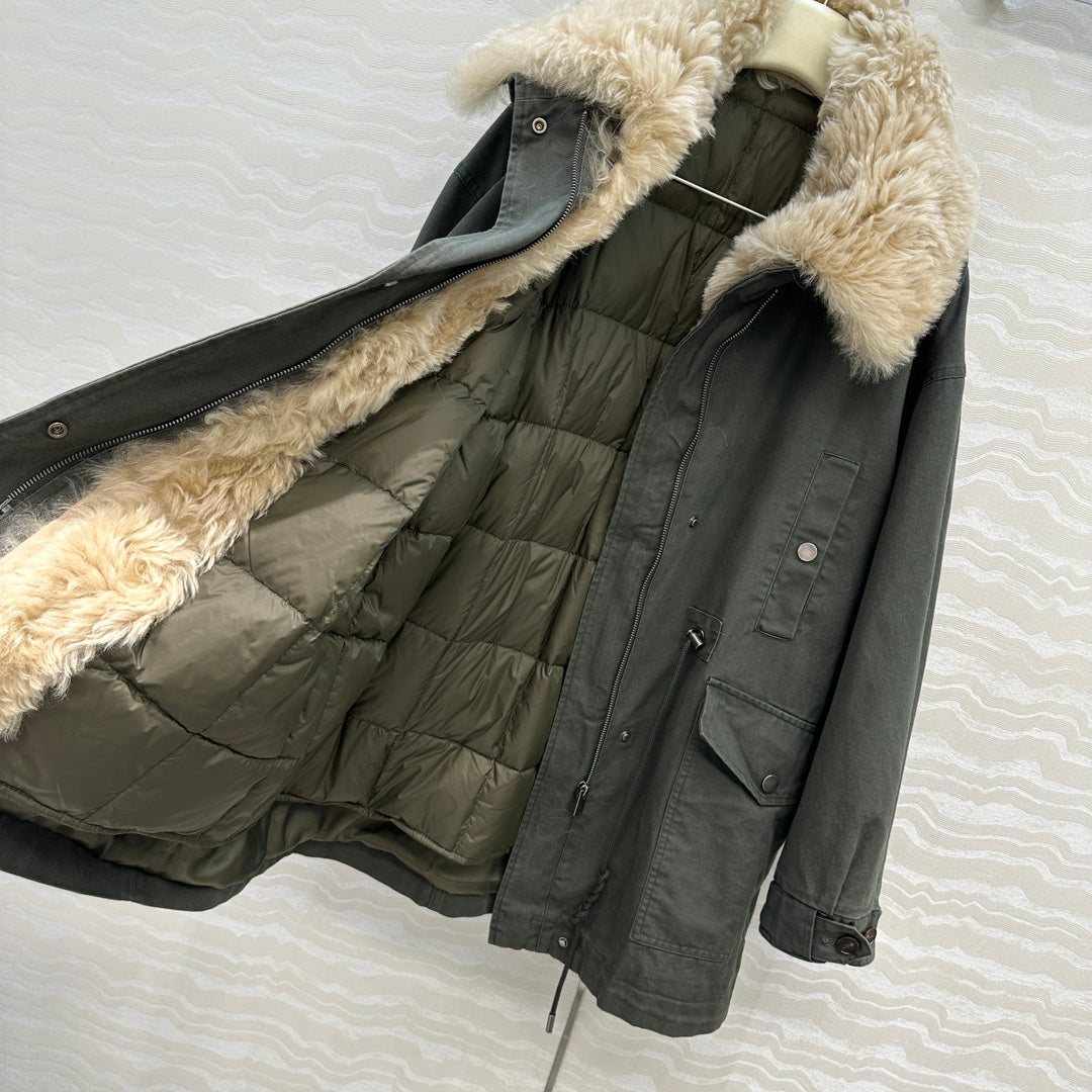 LP Zadig & Voltaire Kidea Parka Jacket Green Khaki Fur 341229
