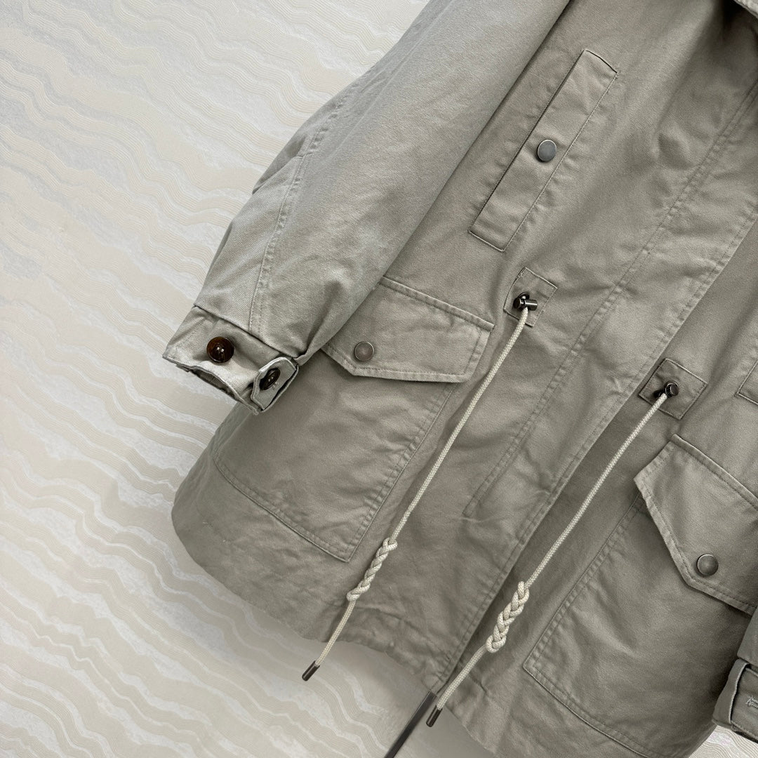 LP Zadig & Voltaire Kidea Parka Jacket Beige Khaki Fur 341232