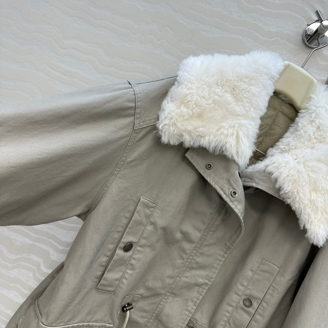 LP Zadig & Voltaire Kidea Parka Jacket Beige Khaki Fur 341232