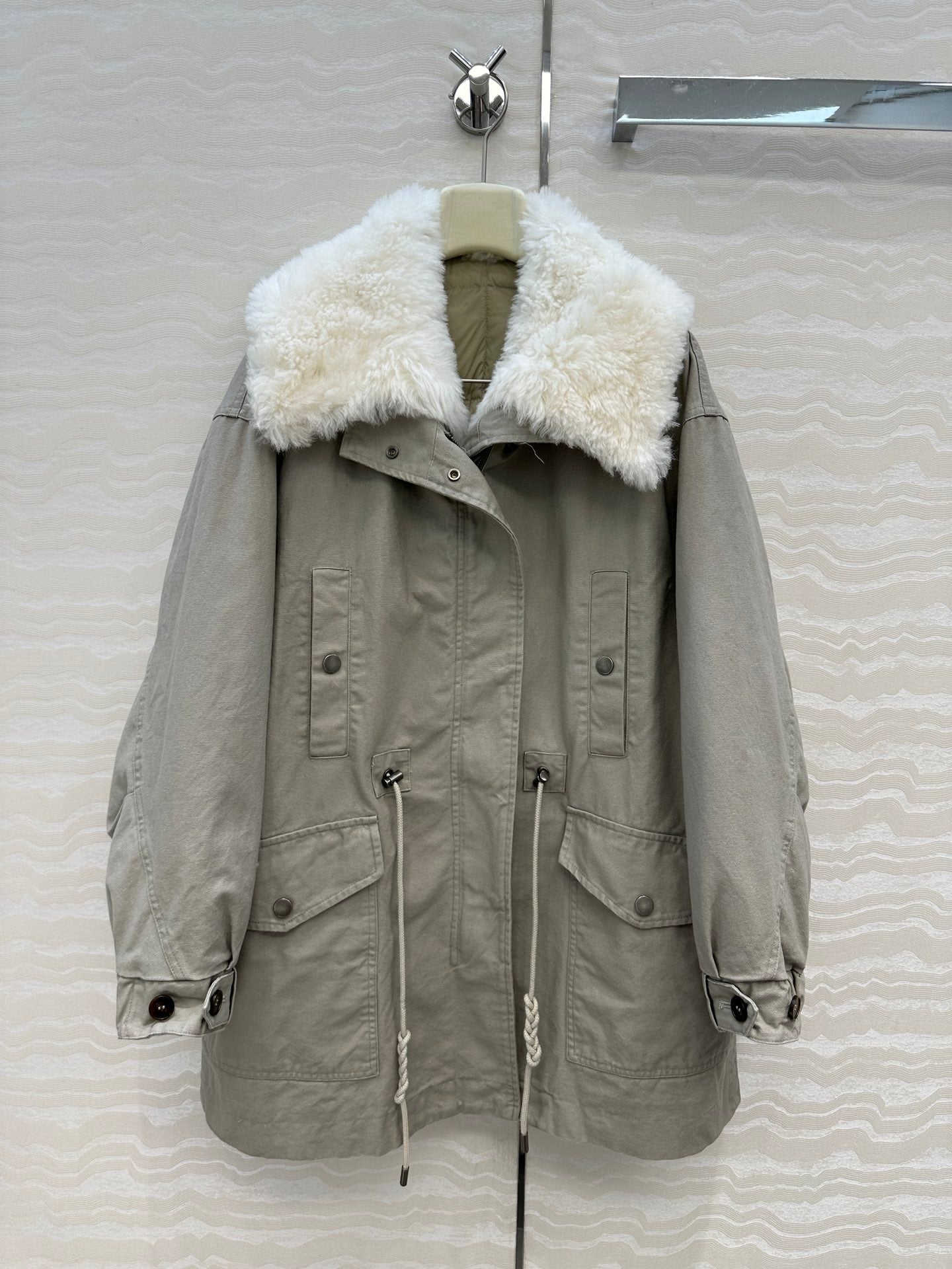 LP Zadig & Voltaire Kidea Parka Jacket Beige Khaki Fur 341232