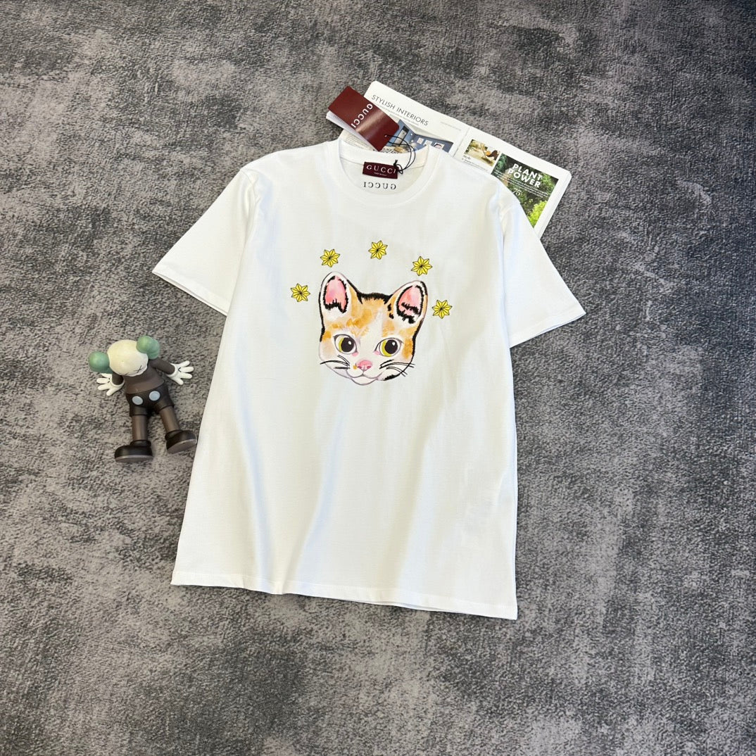 GG SS26 Cat Print Short-sleeved T-shir Cotton 350834