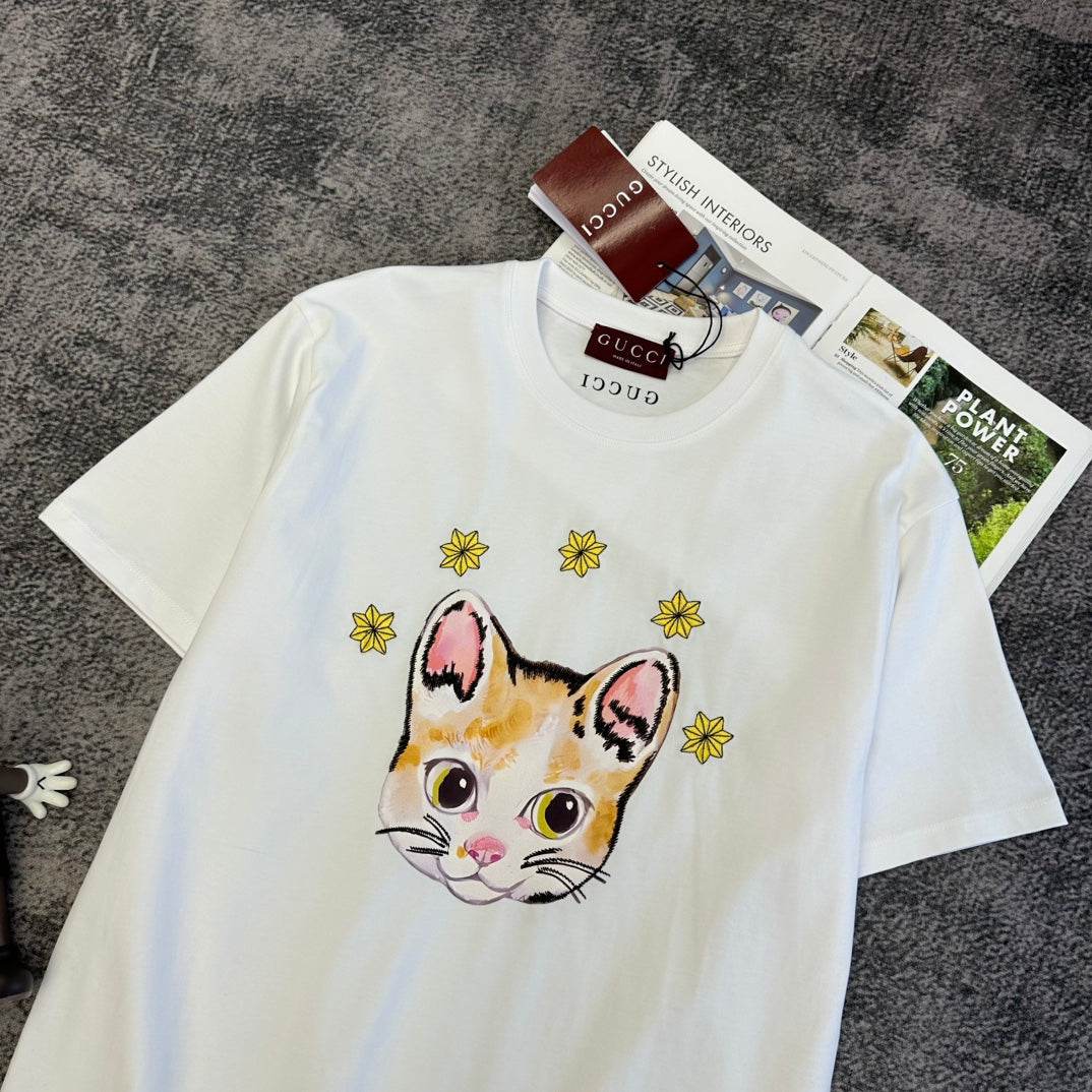 GG SS26 Cat Print Short-sleeved T-shir Cotton 350834