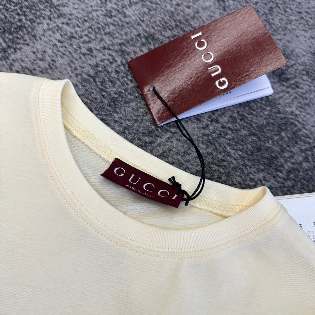 GG SS26 Logo-embroidered T-shirt Cream Burgundy Cotton 350812