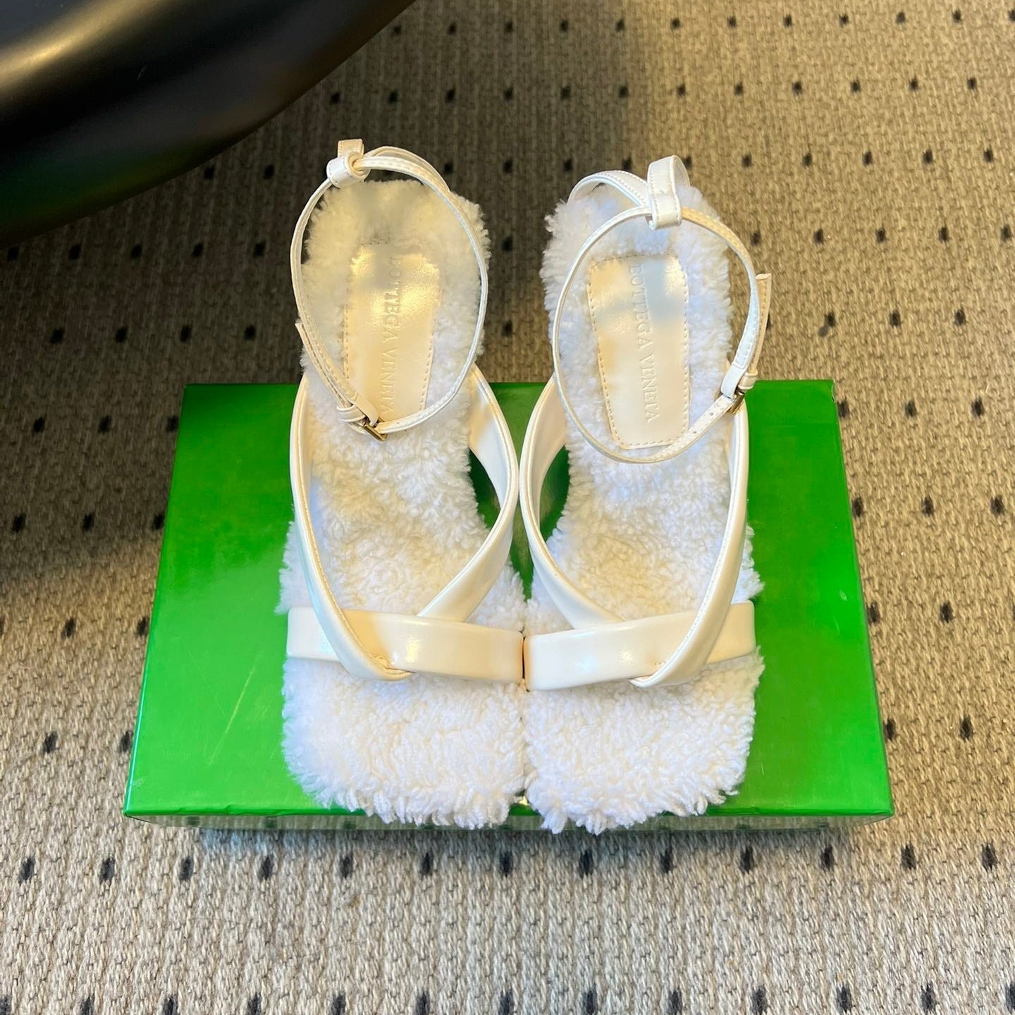 BV 26s Square-Toe High-Heel Sandals 9cm White Lambskin Wool