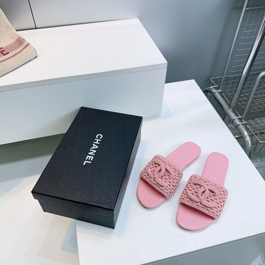 CC Flat Sandals Pink Knitted Sheepskin 628642
