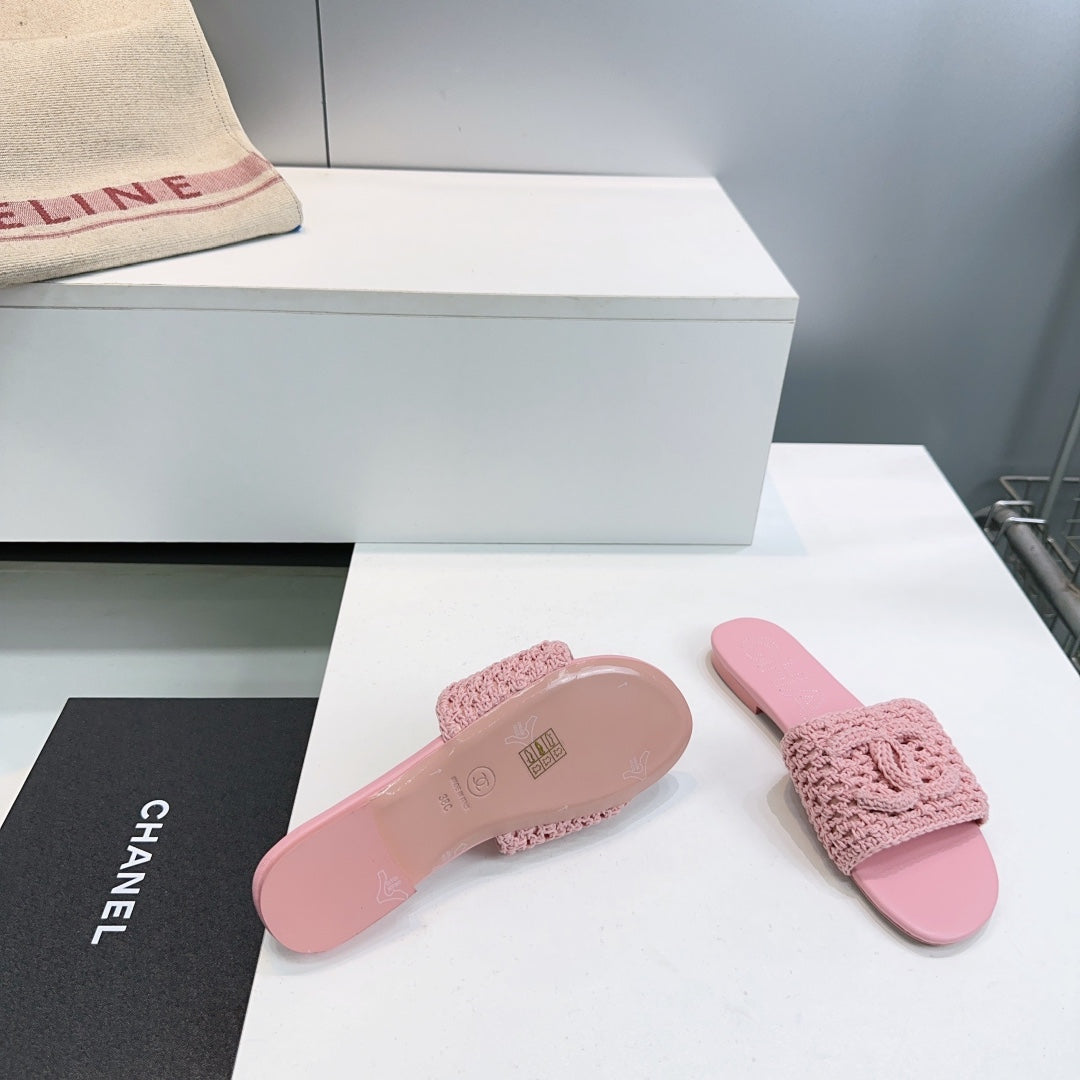 CC Flat Sandals Pink Knitted Sheepskin 628642