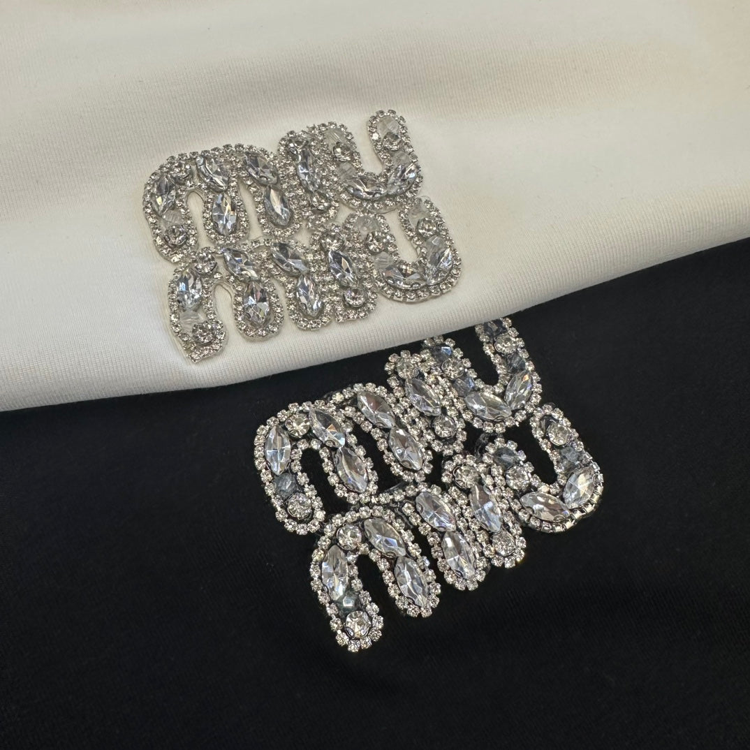 Miu SS26 Crystals Logo Embroidery T-shirt Cotton 350561