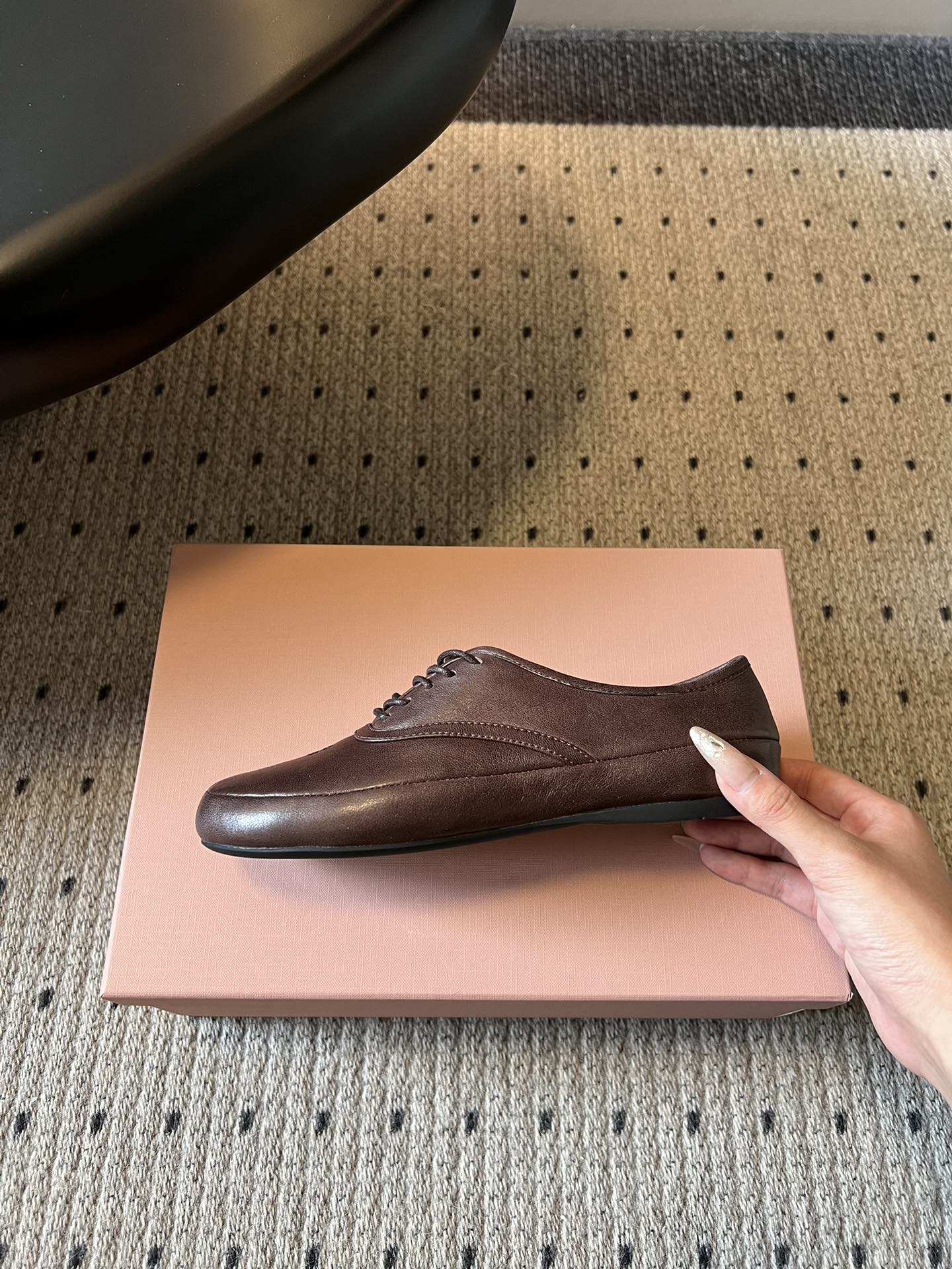 Miu 26s Lace-up Leather Shoes Coffee Sheepskin 726836