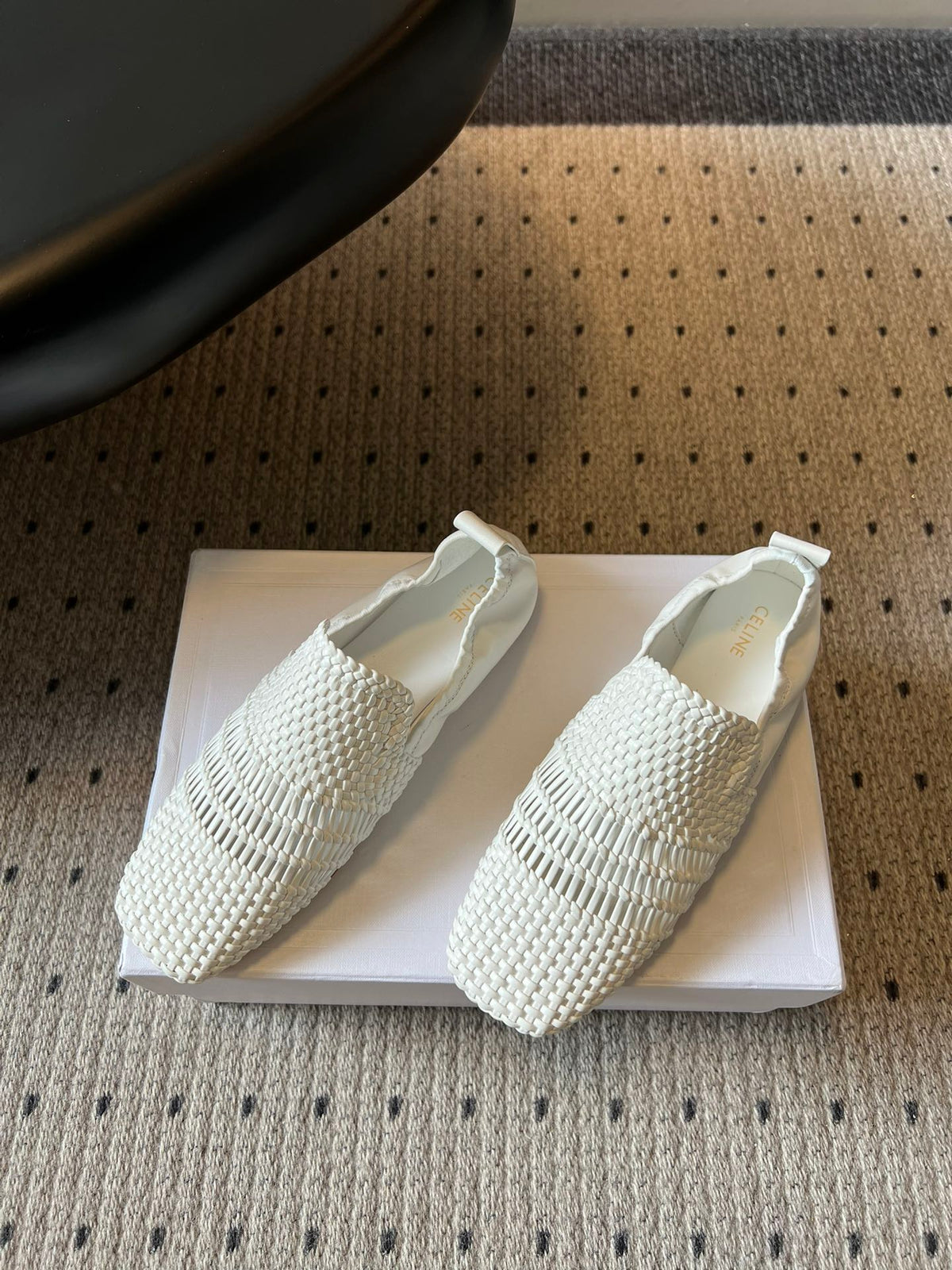 Celine 26s Loafers In White Woven Lambskin