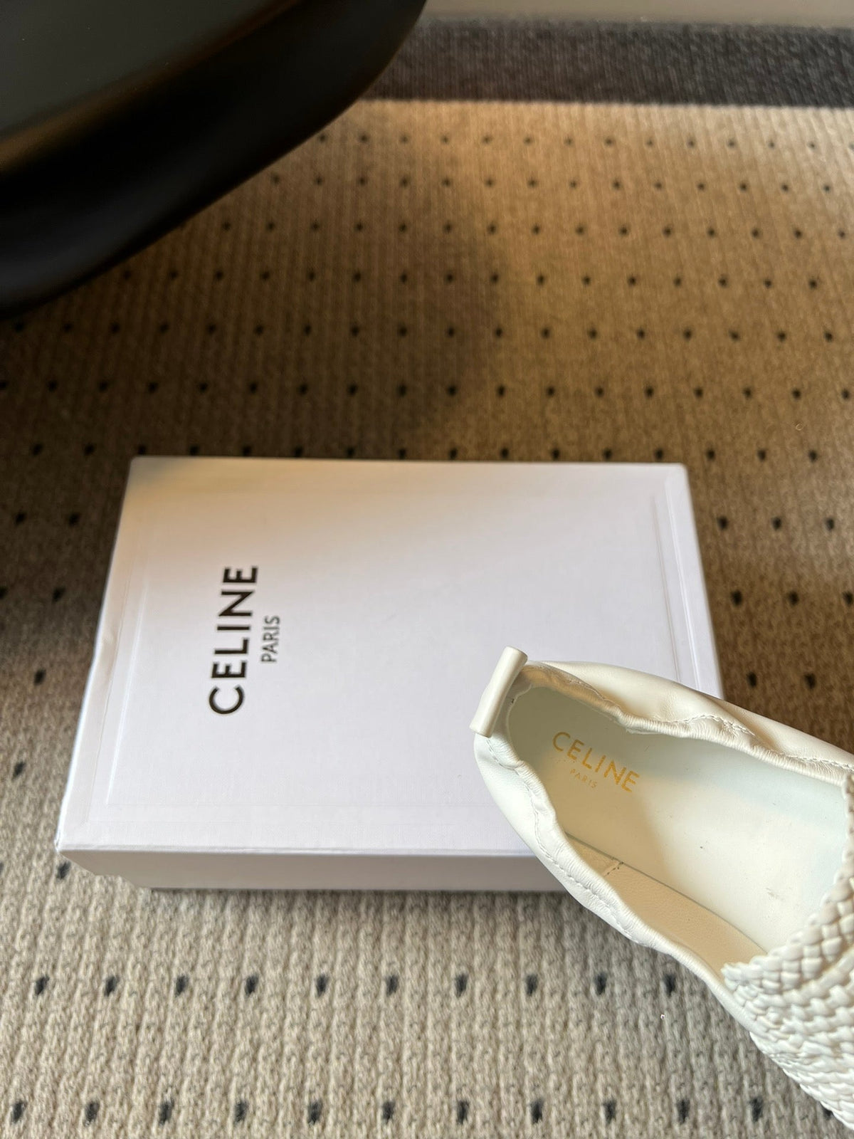 Celine 26s Loafers In White Woven Lambskin
