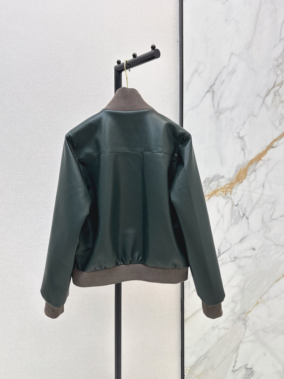 Miu 26S Bomber Jacket Dark Green PU Leather