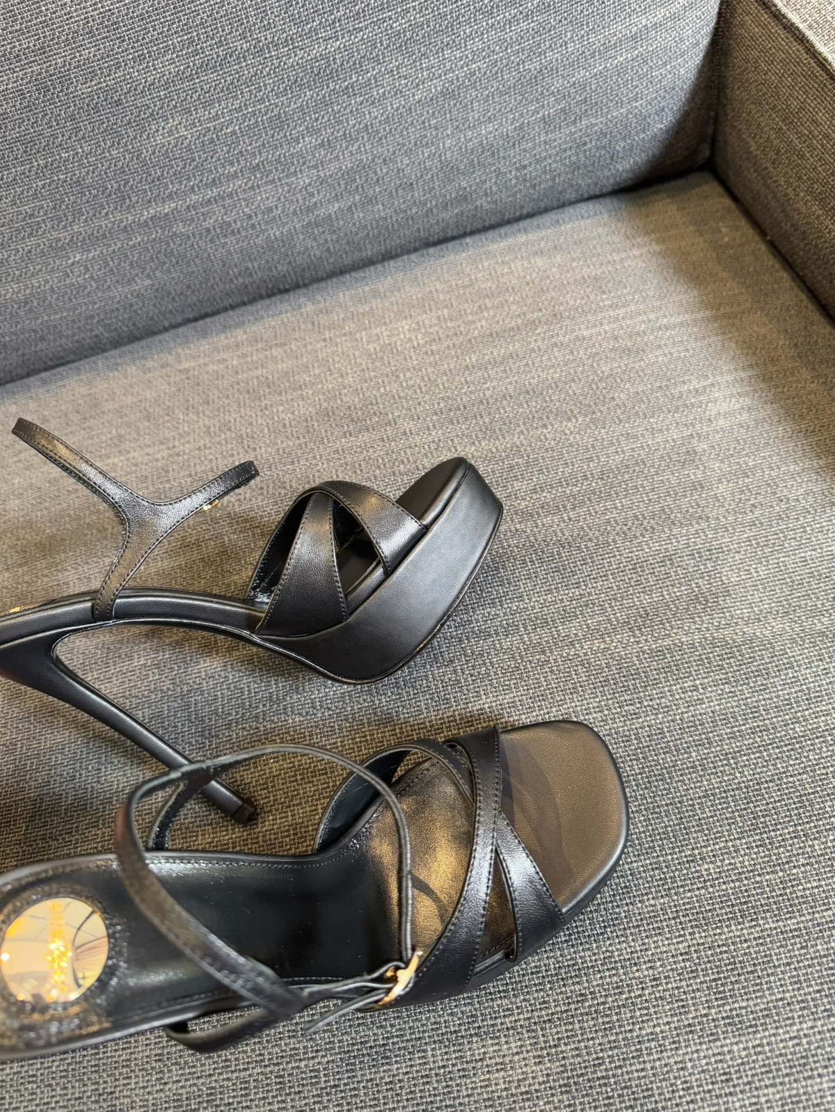 YSL 26S Cross-Strap Sandals 150 Mm Black Calfskin
