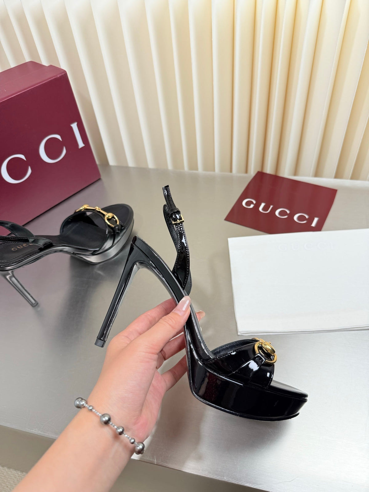 Gucci 26s Slingback Pump 10.5cm Black Glossy Calfskin