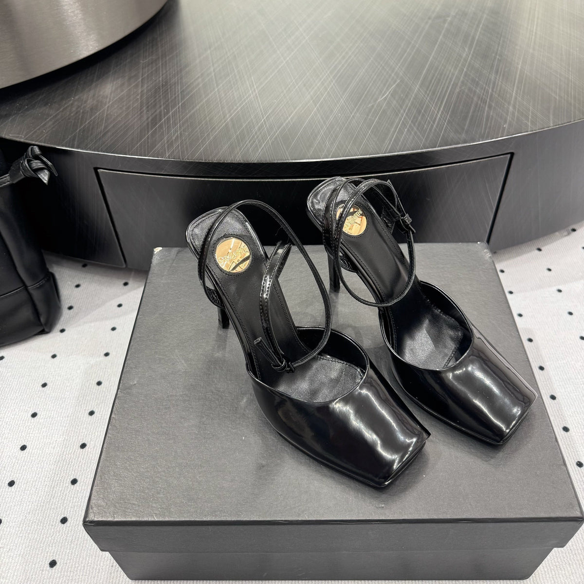 YSL 26S Square-Toe High Heels 105 Mm Black Patent Calfskin