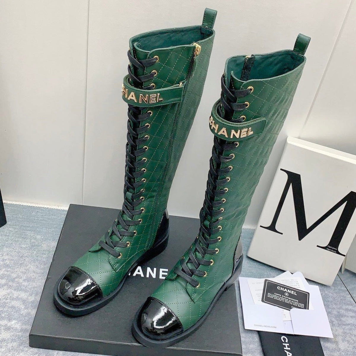 Chanel 2026 Quilted Lace-Up Combat Boots Calfskin 162266