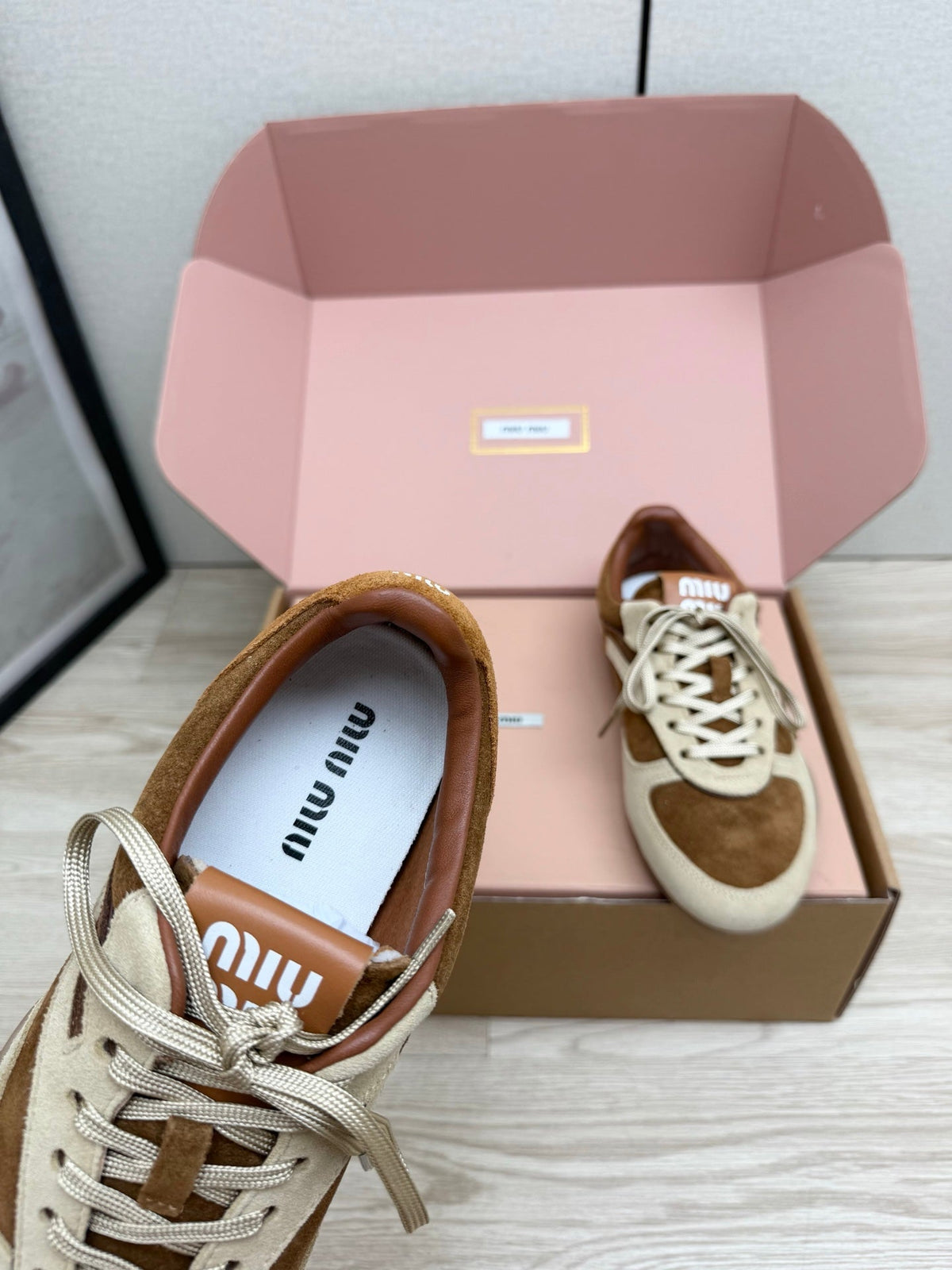 Miumiu 26s Sneakers Beige Mix Brown Suede