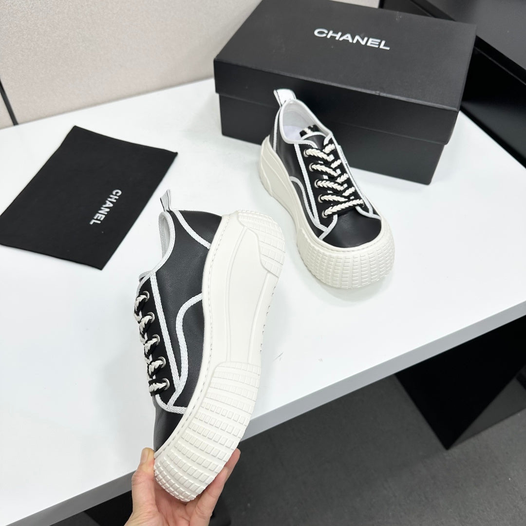 CC 26S Chunky Sneakers in Black and White Calfskin