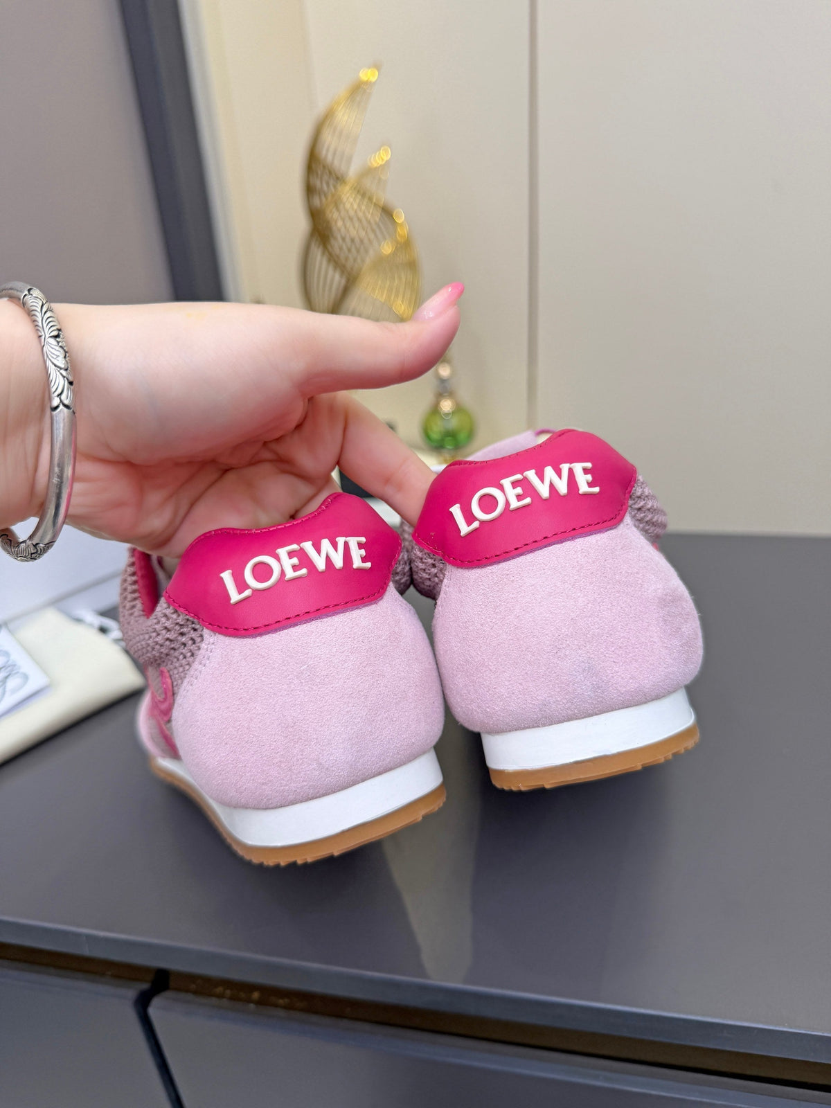 Loewe 26S Runner 2.0 Sneakers in Pink Suede and Mesh Fabric