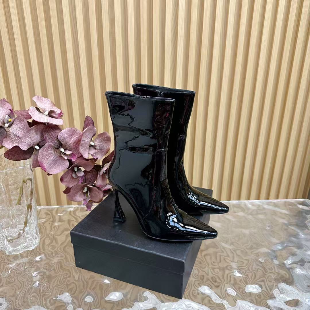 YSL Ankle Boots 90mm Black Patent Leather