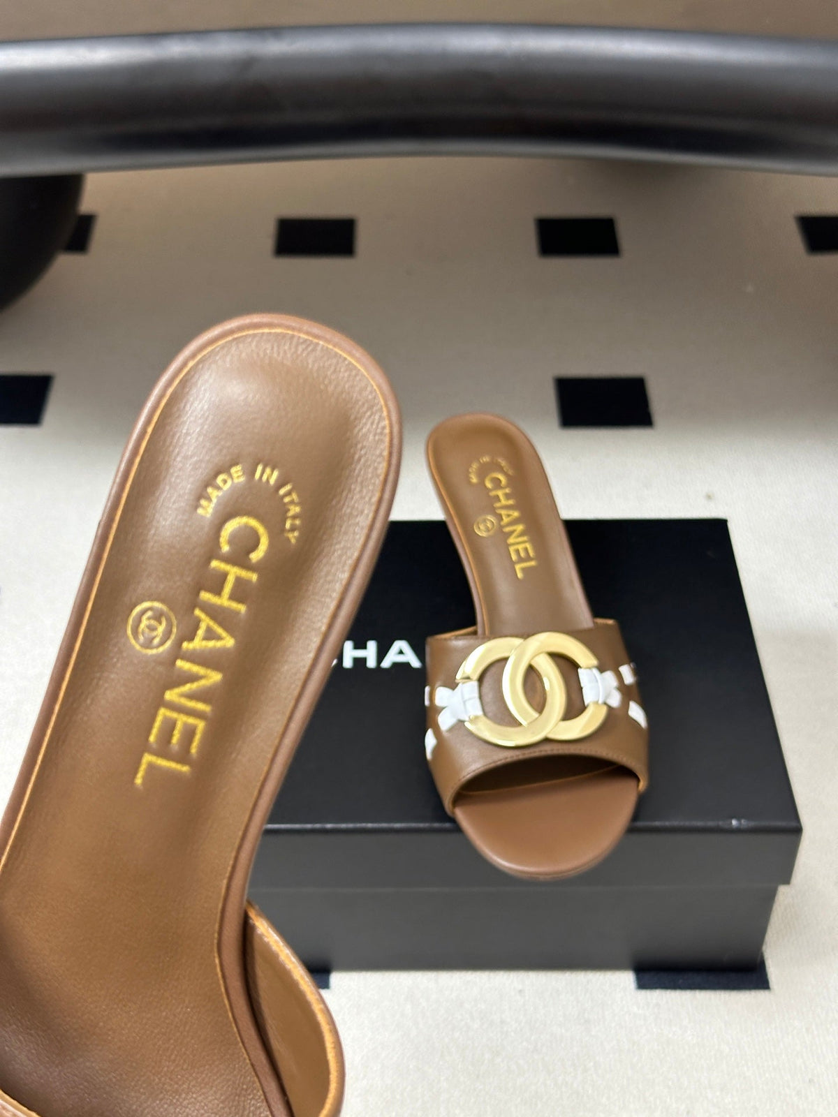 CC 26S High Heel Mule in Brown Lambskin with Gold-Tone CC Logo