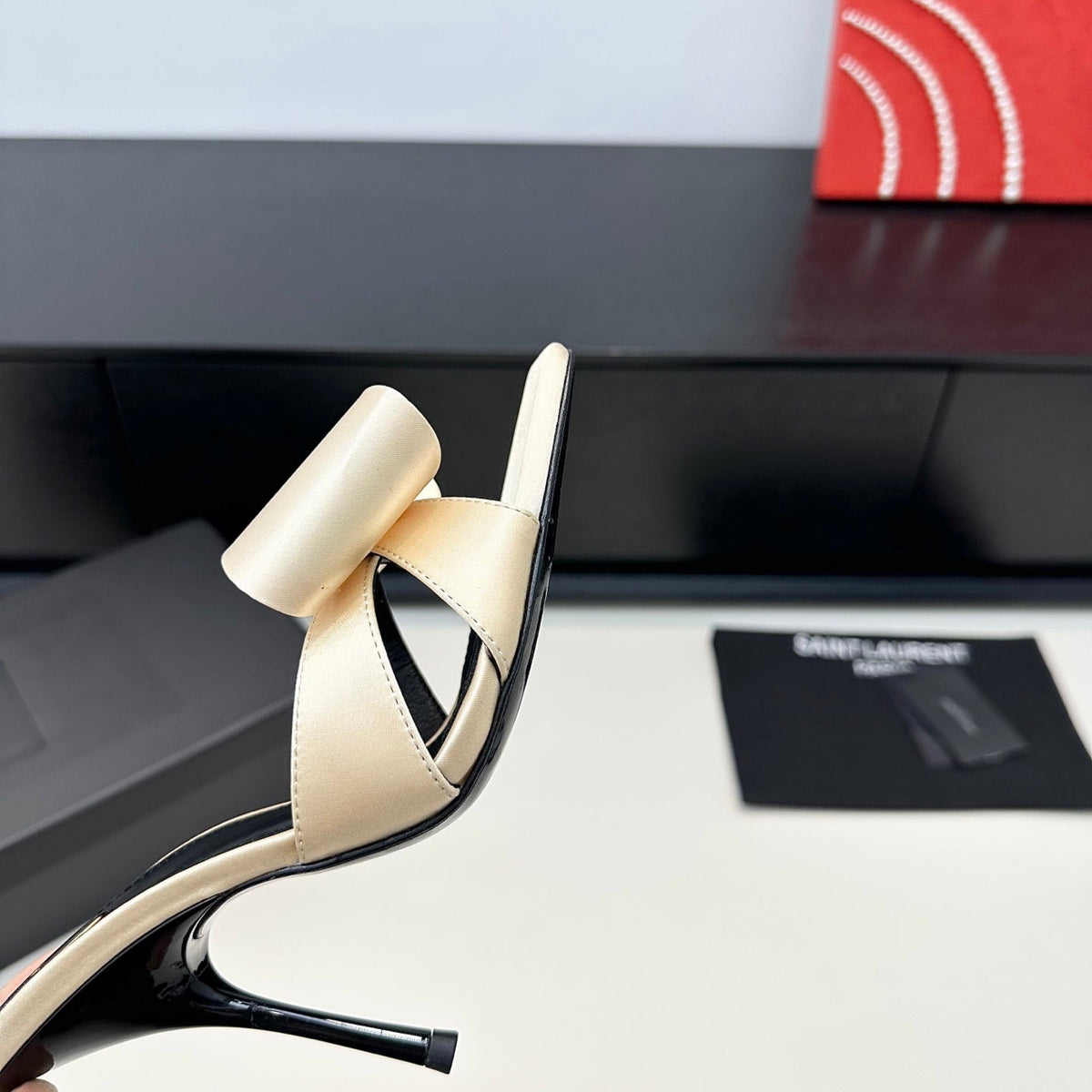 YSL 26S Heeled Sandals 105 Mm In Beige Satin