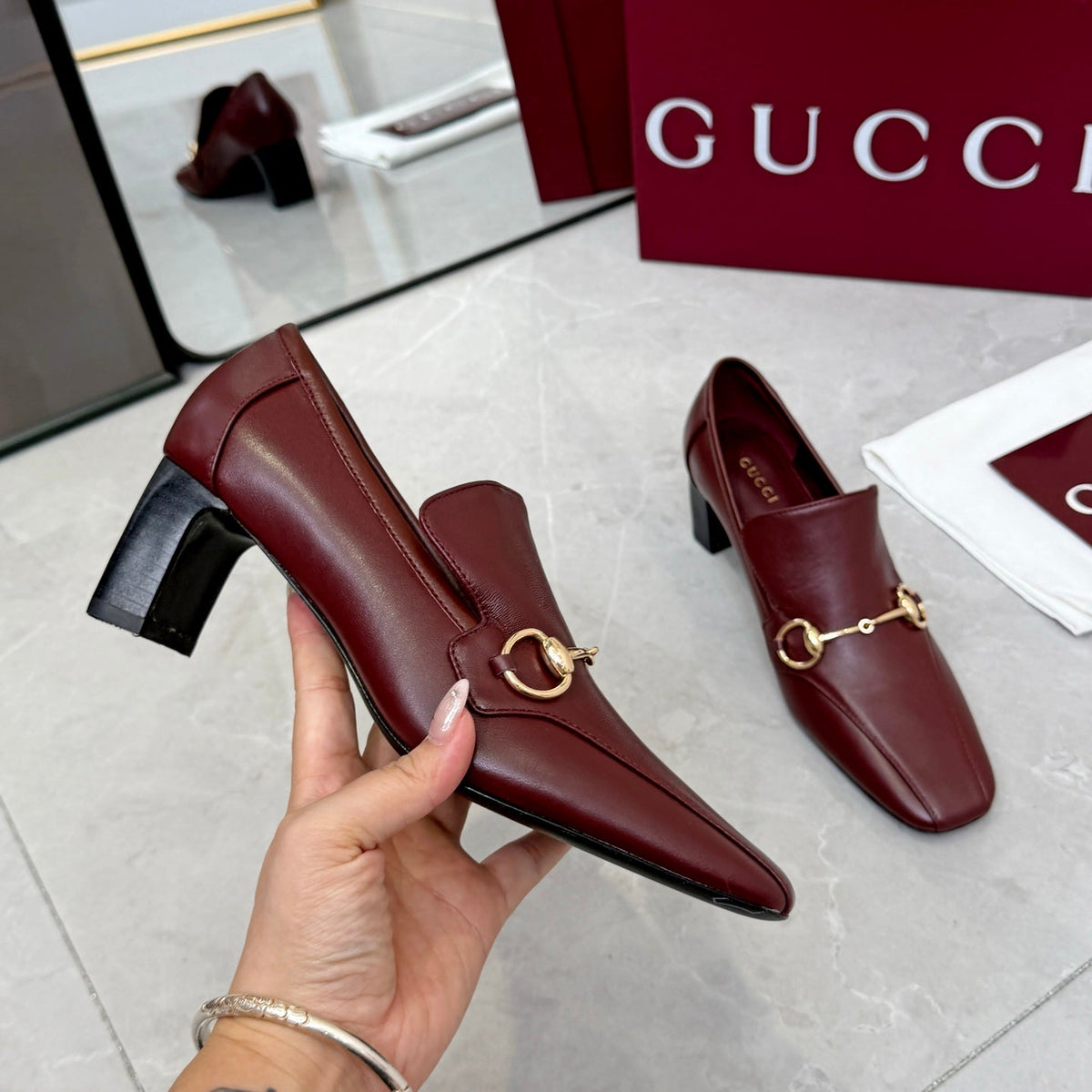 GG 26S Horsebit Loafers 6cm Block Heel Leather 157232