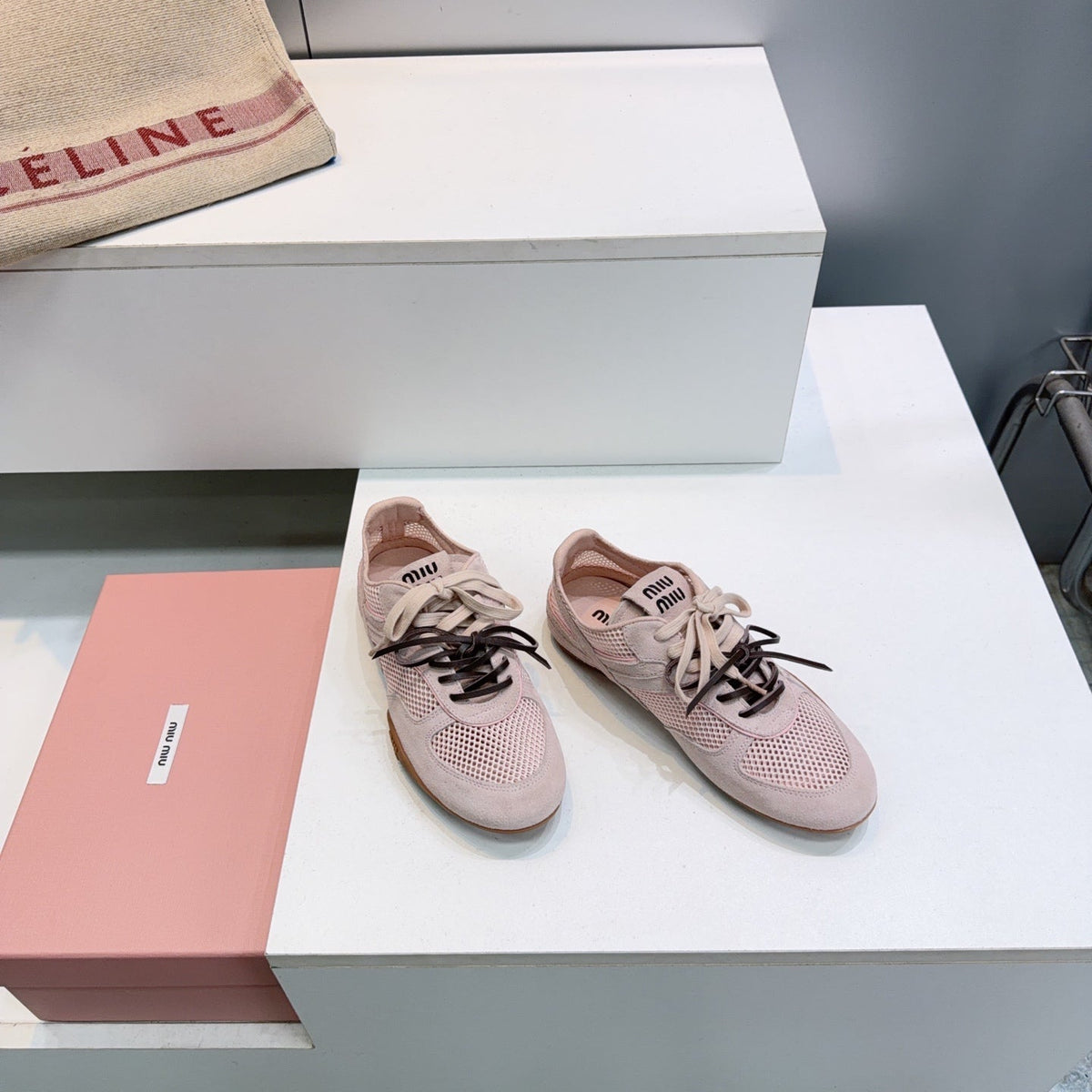 Miumiu 26s Sneakers Light Pink Mesh And Suede