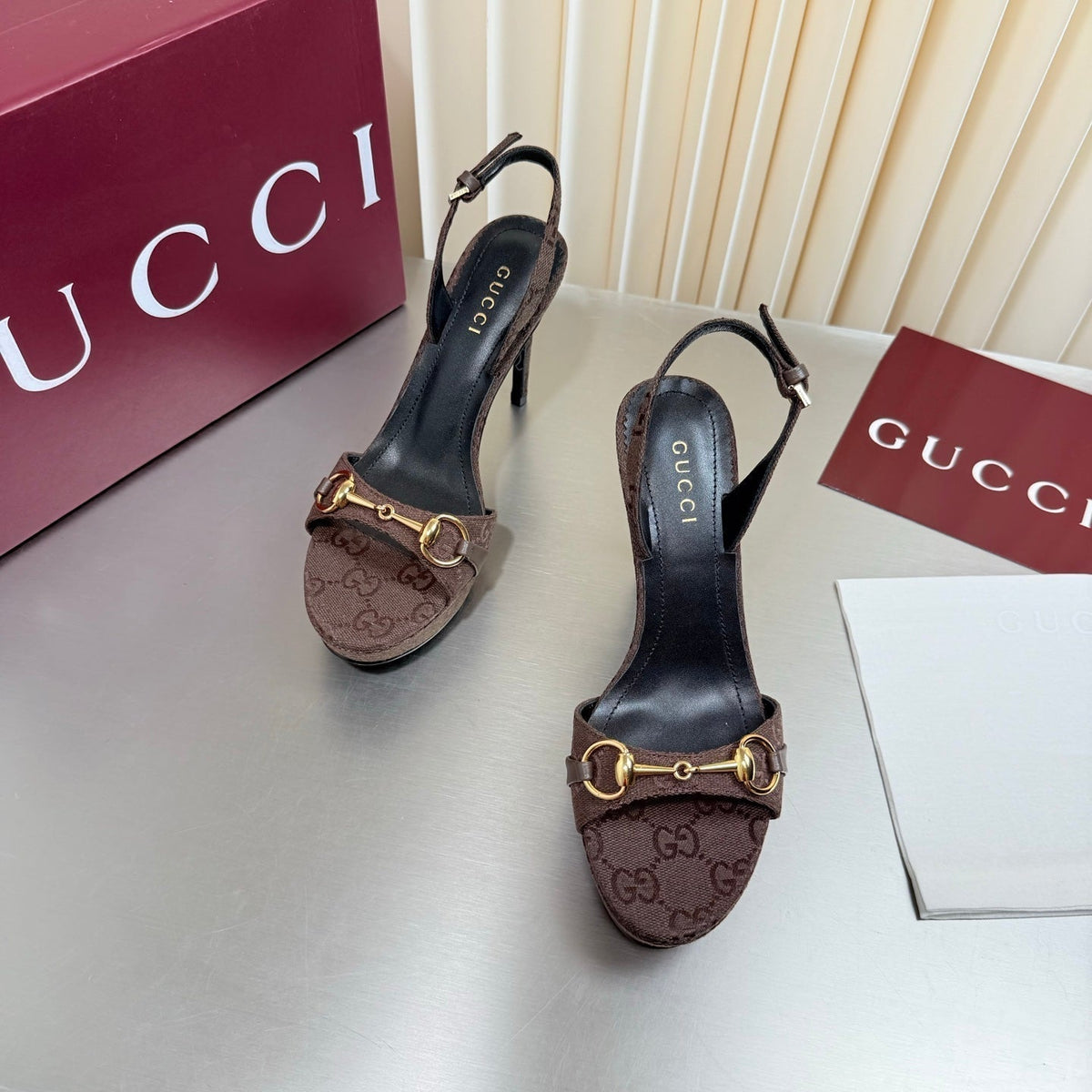 Gucci 26s Slingback Pump 10.5cm Dark Brown GG Canvas