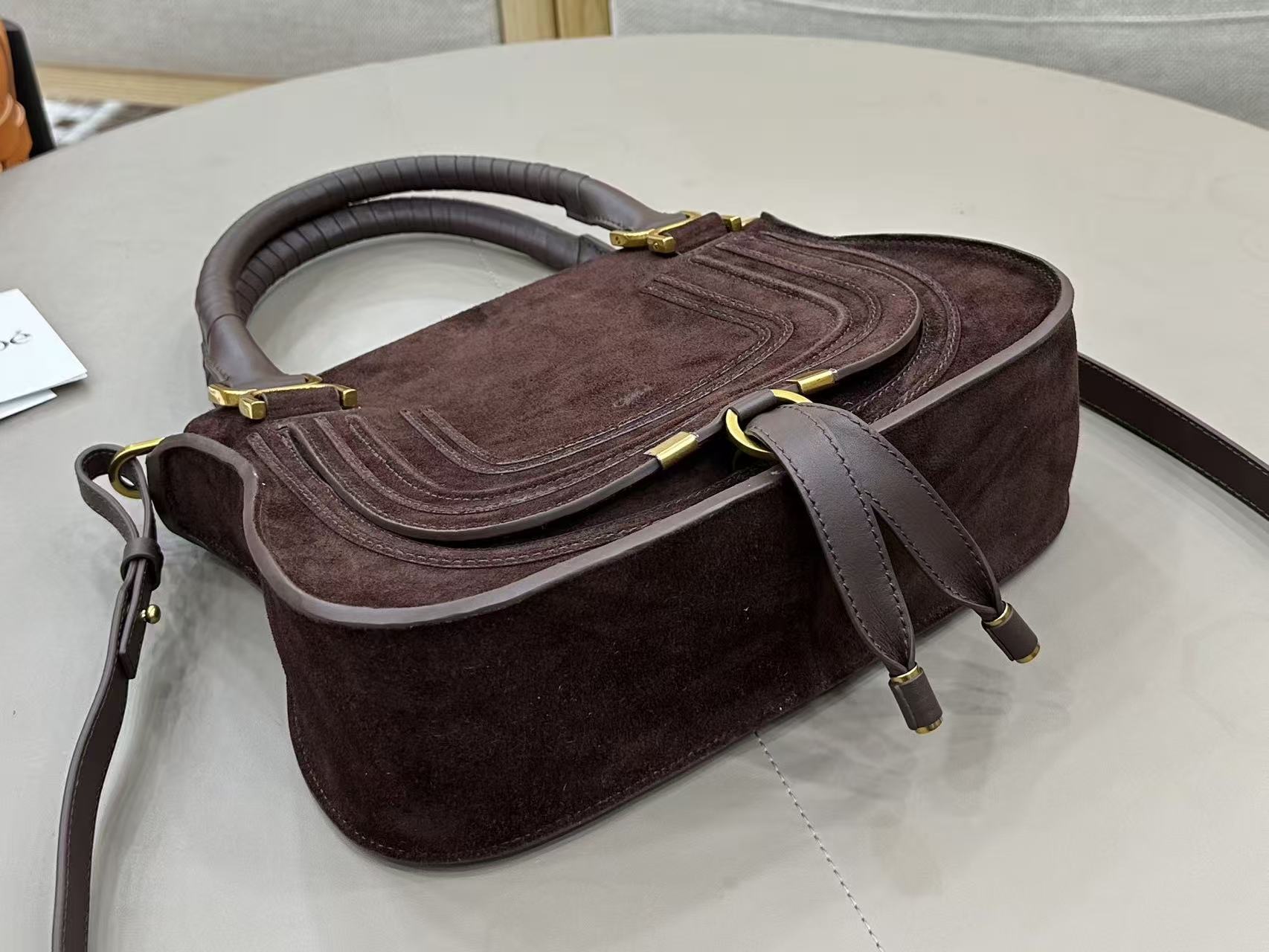 Marcie Bag In Grained Leather Dark Brown Suede