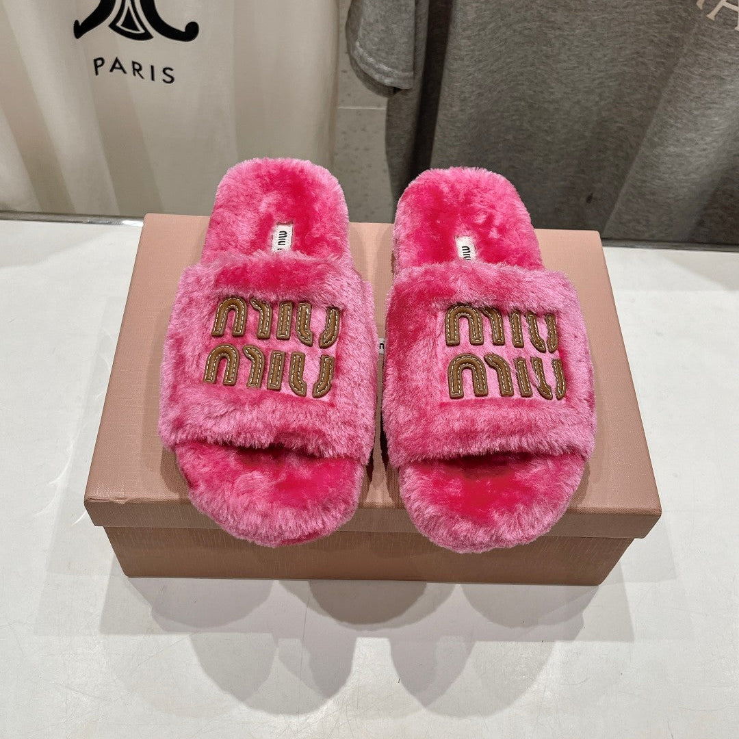 Miumiu 26s Flat Slides Pink Shearling