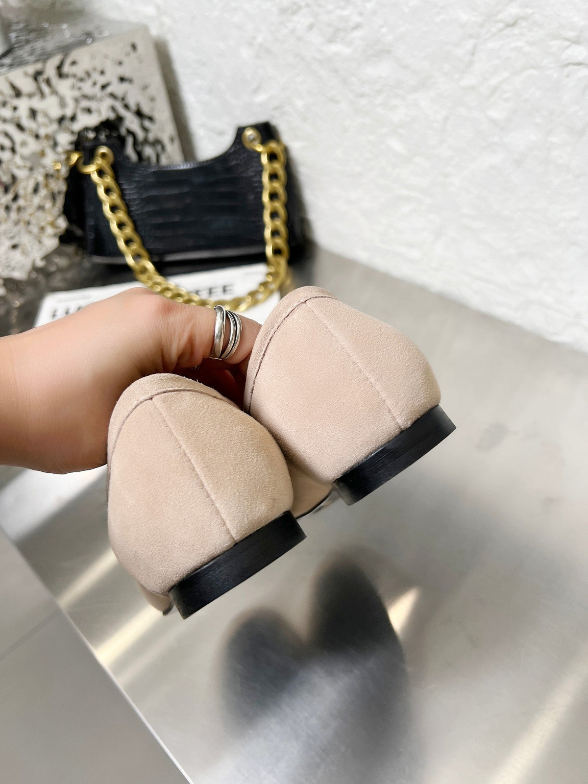 Prada 26S Classic Loafers Nude Beige Logo Suede