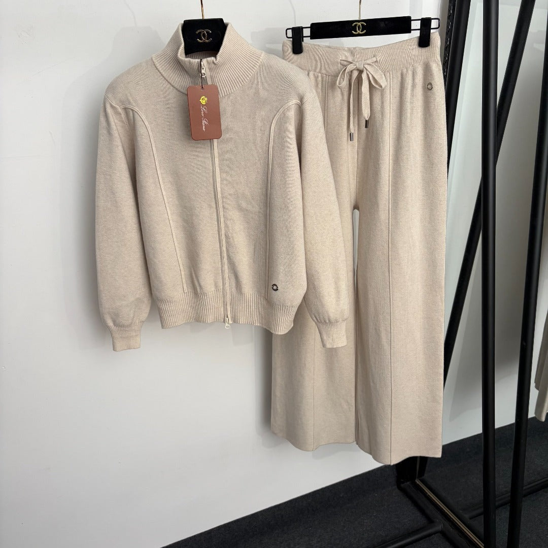 Loro Piana 26S Knit Zip-Up Jacket & Wide-Leg Pants Set 860
